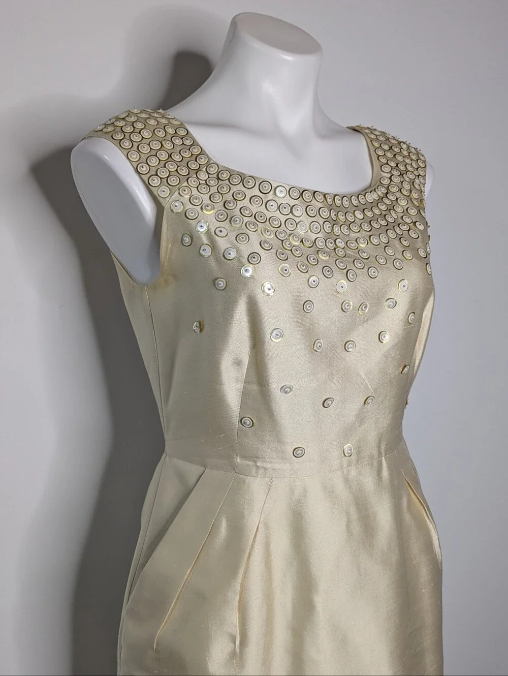 Kate Spade Josie Champagne Cream Tan Satin Sequin & Bead Scoop Neck Dress 4